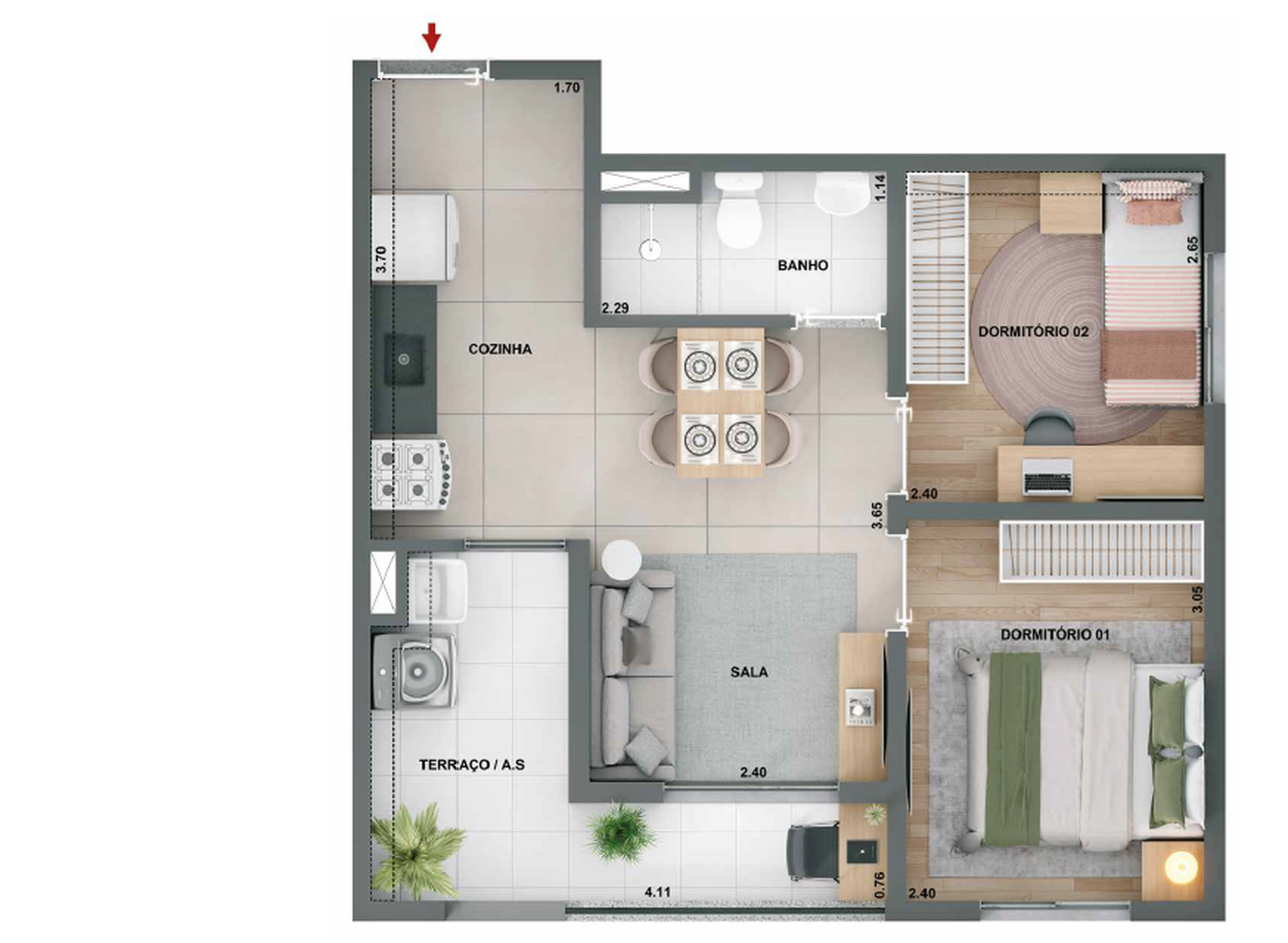 Planta 04 - 2 dorm 43,49m²