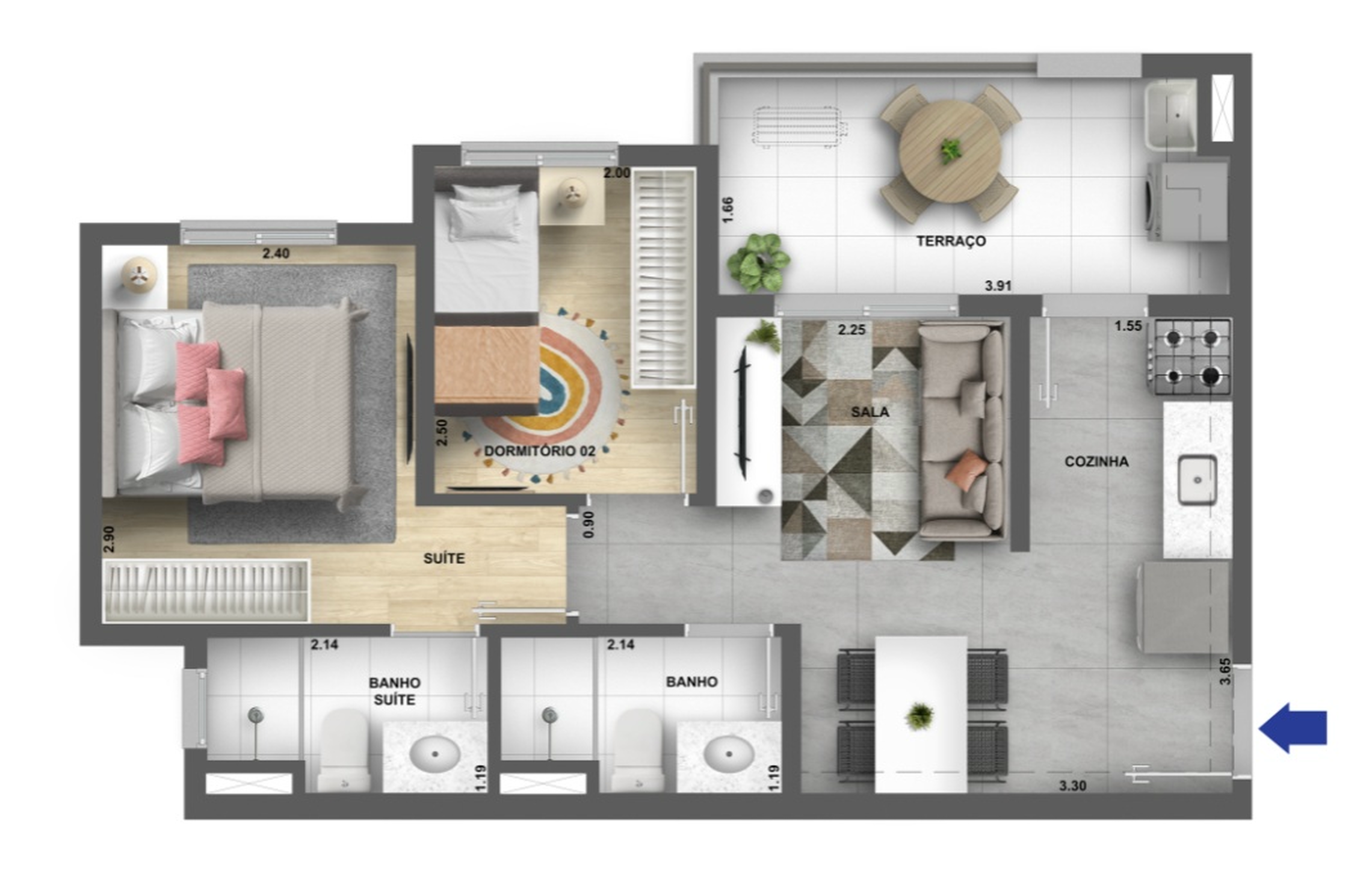 Planta 04 - 2 dorm 45m²