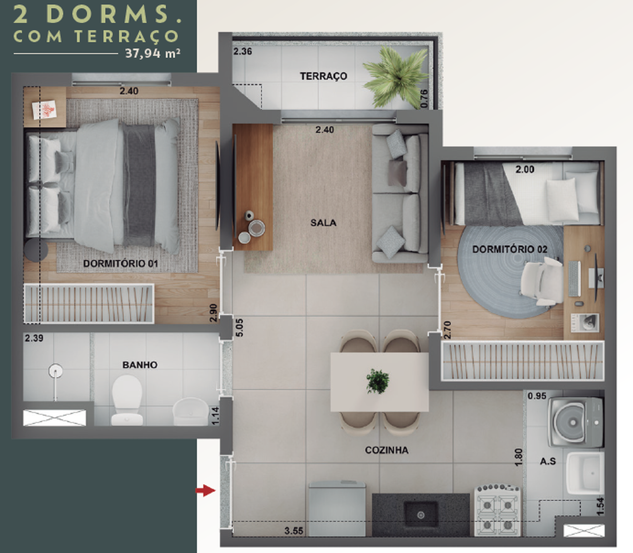 Planta 05 - 2 dorm 37,94m²