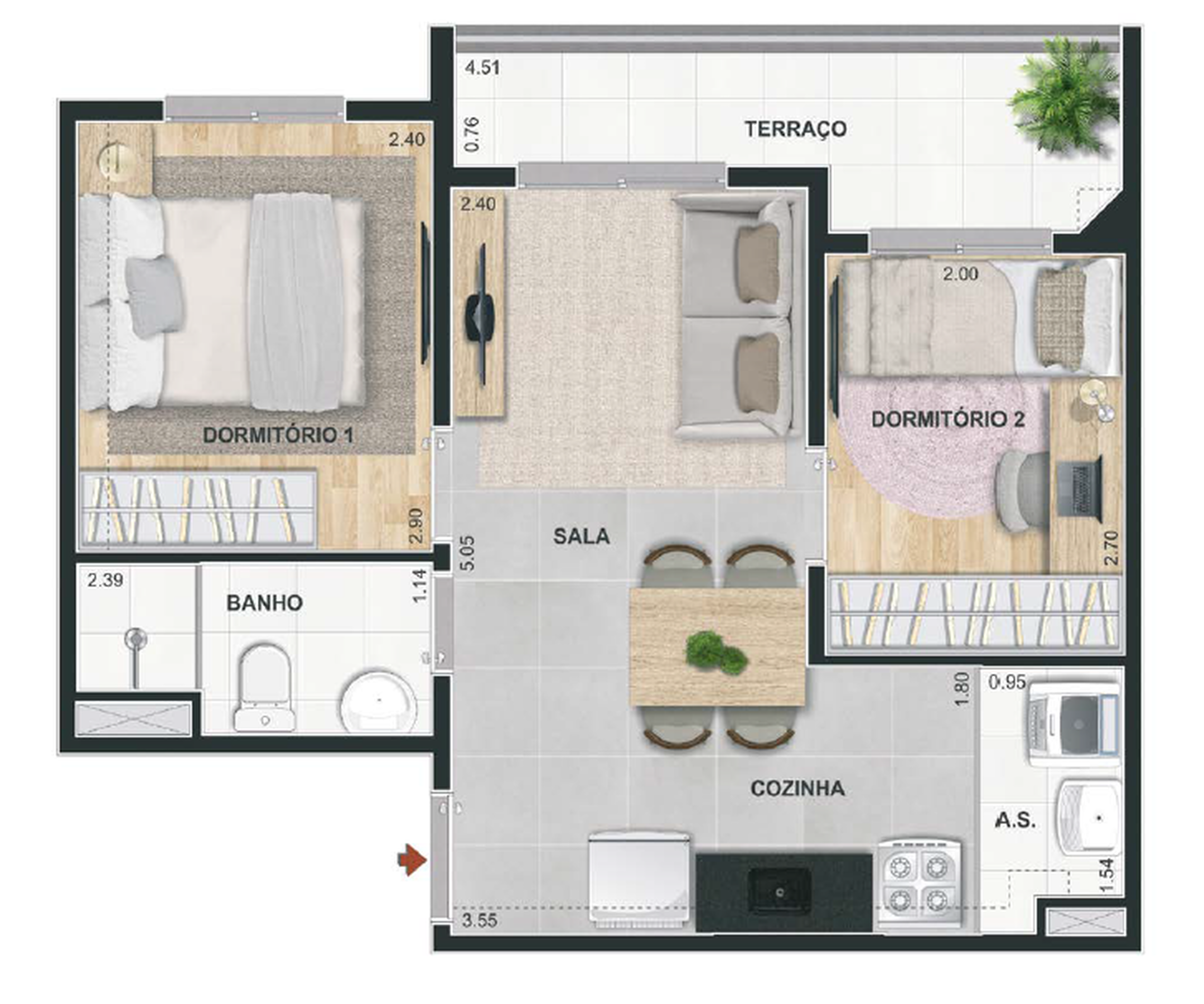 Planta 05 - 2 dorm 40,94m²