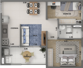 Planta 05 - 2 dorm 42,28m²