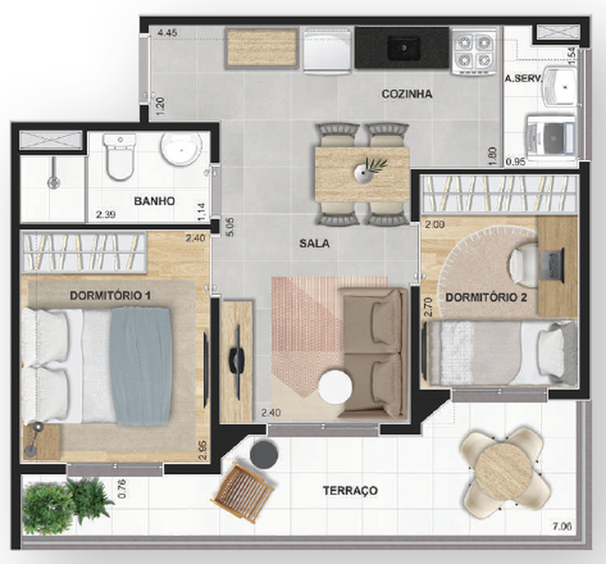 Planta 05 - 2 dorm 47,47m²