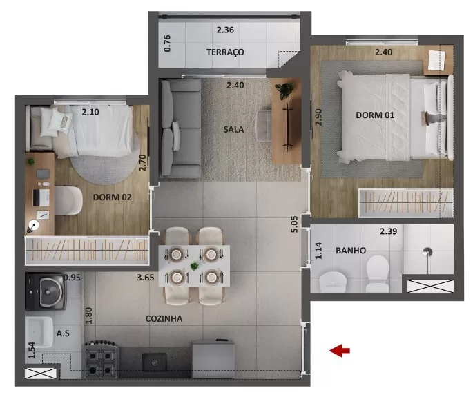 Planta 06 - 2 dorm 38m²