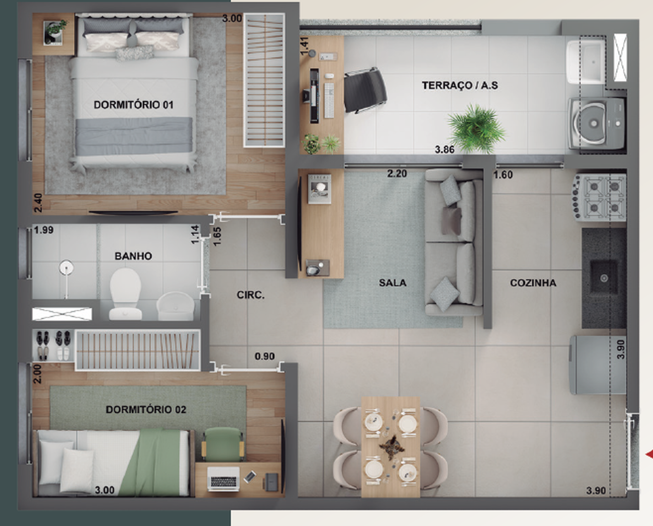 Planta 06 - 2 dorm 42,21m²
