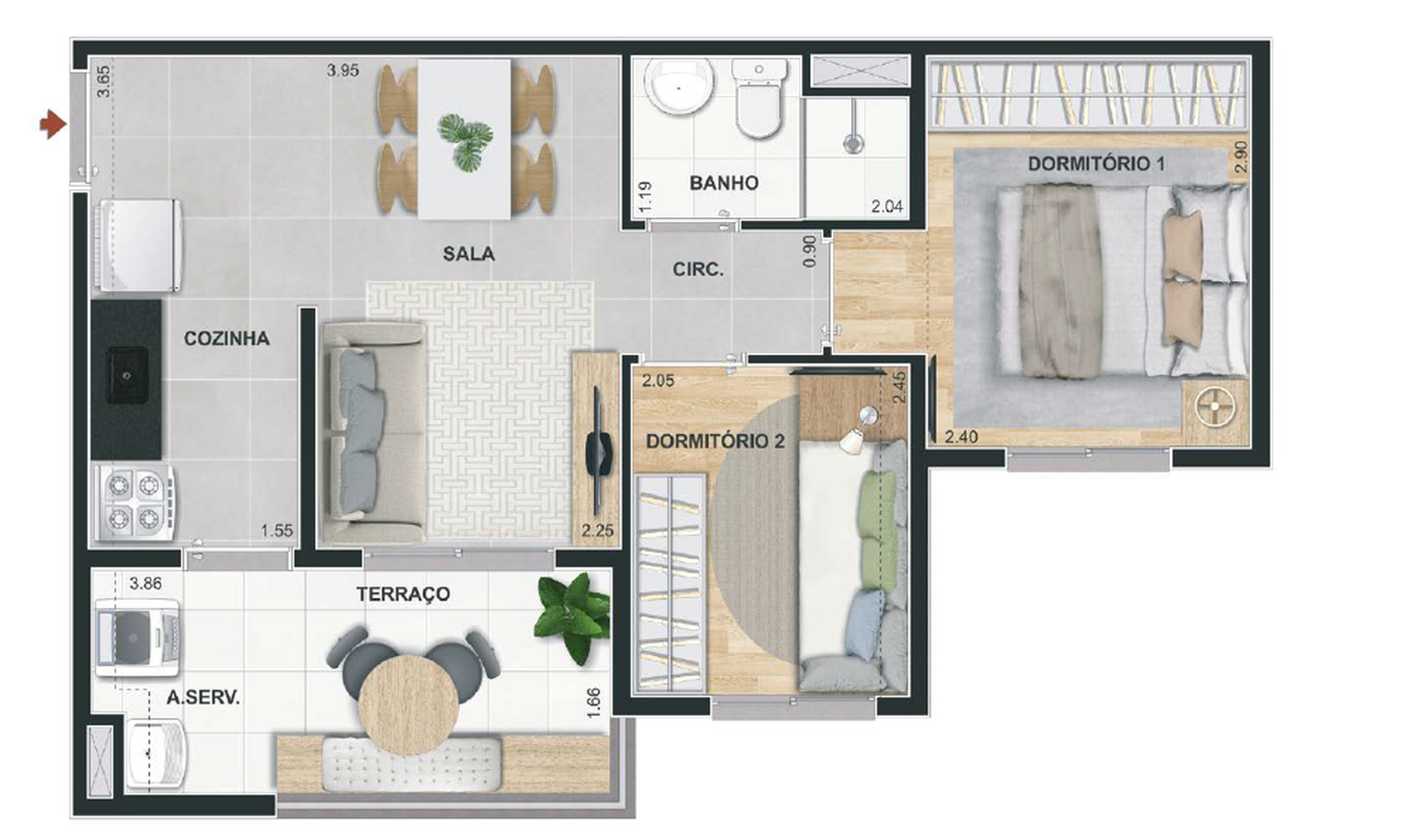 Planta 06 - 2 dorm 42,37m²