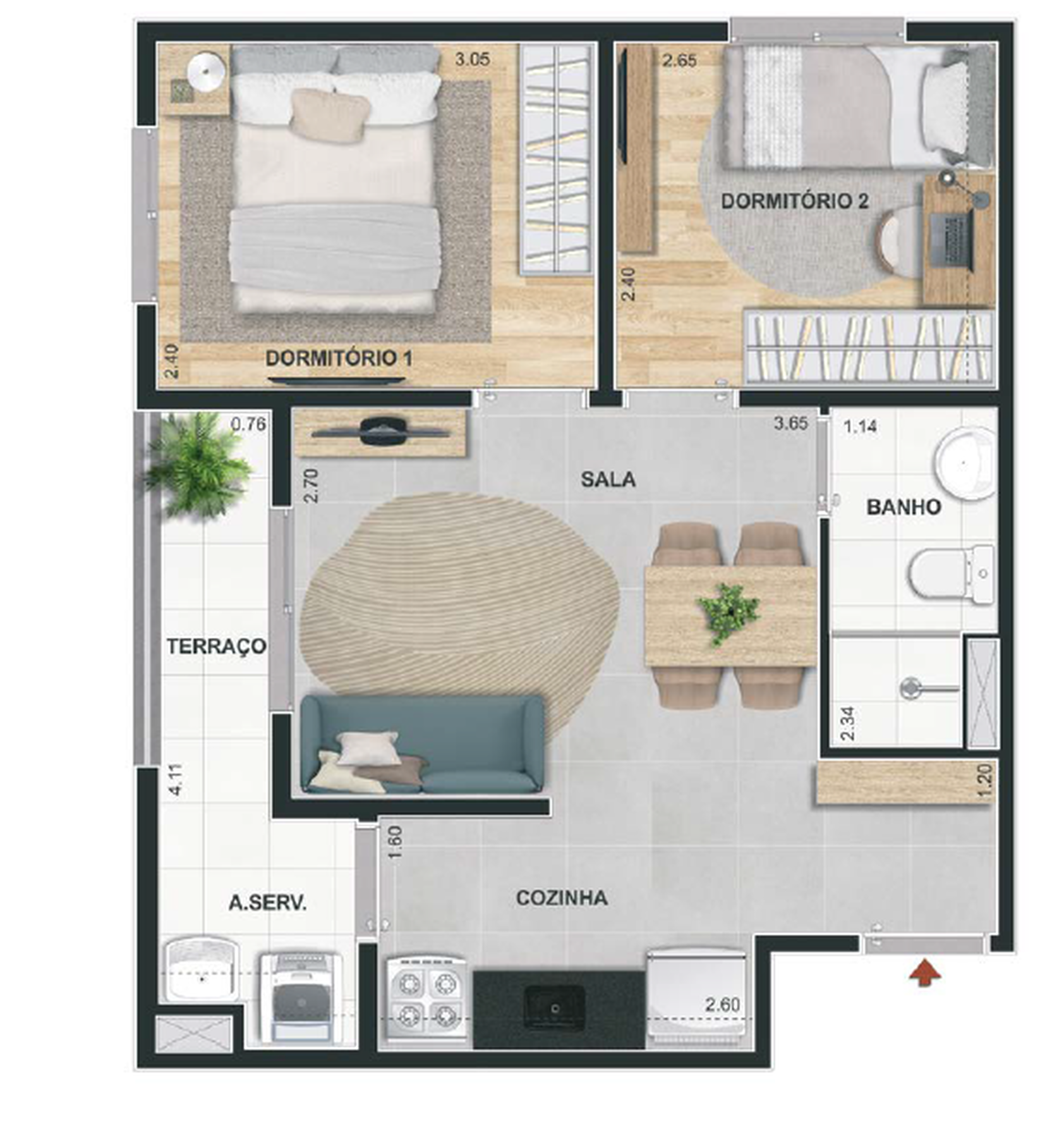 Planta 07 - 2 dorm 42,87m²