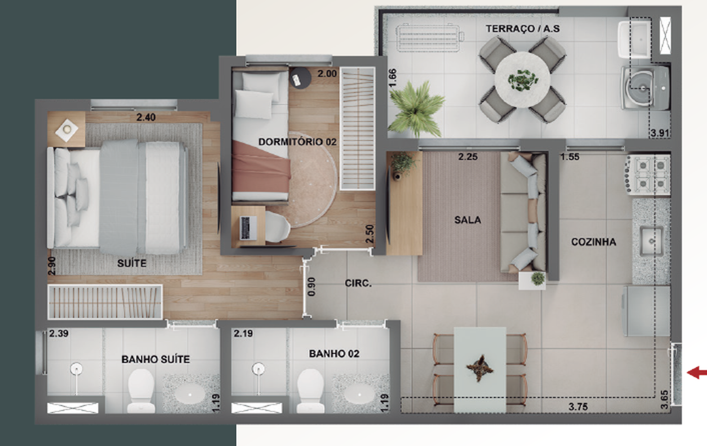 Planta 07 - 2 dorm 45,69m²