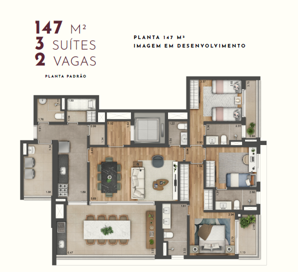 147m² | 3 Suítes | 2 Vagas
