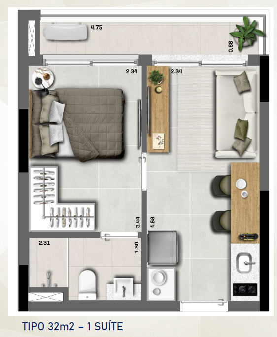 32 m² | 1 Suíte