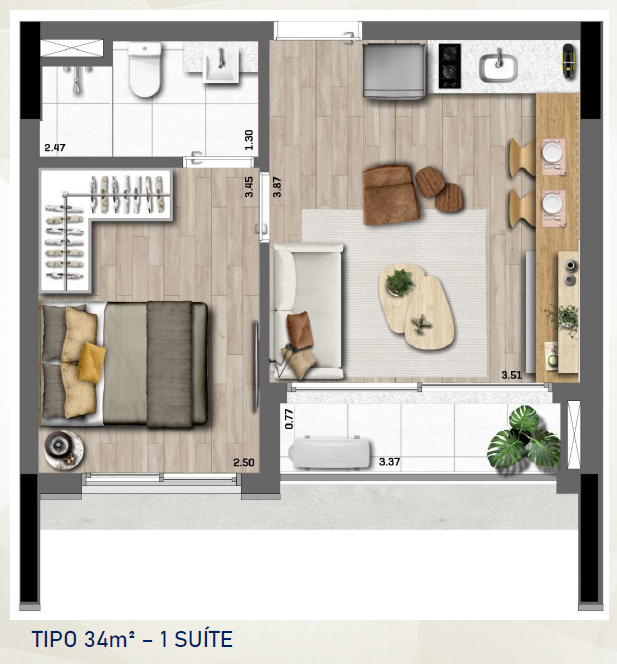 34 m² | 1 Suíte