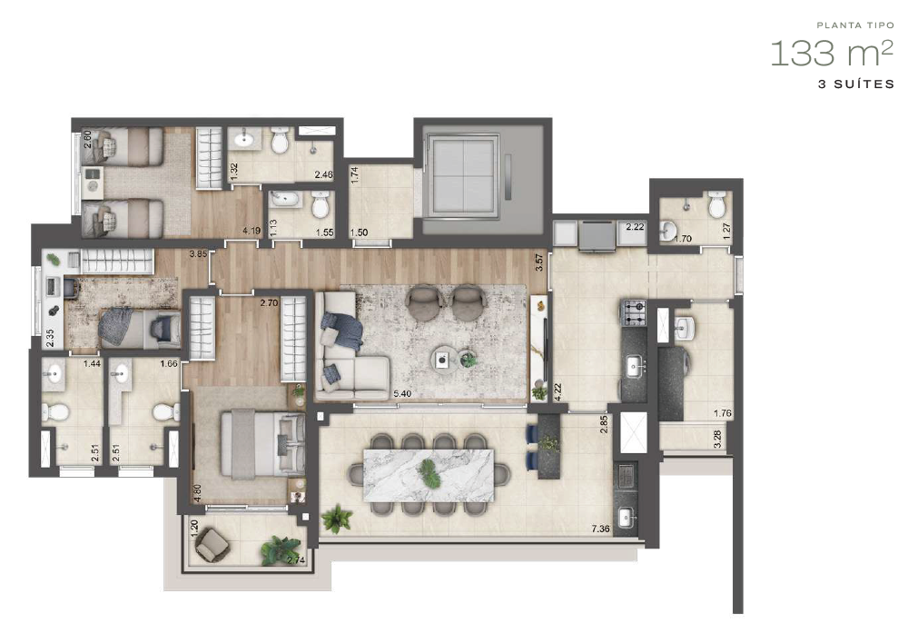 133 m² | 3 Suítes