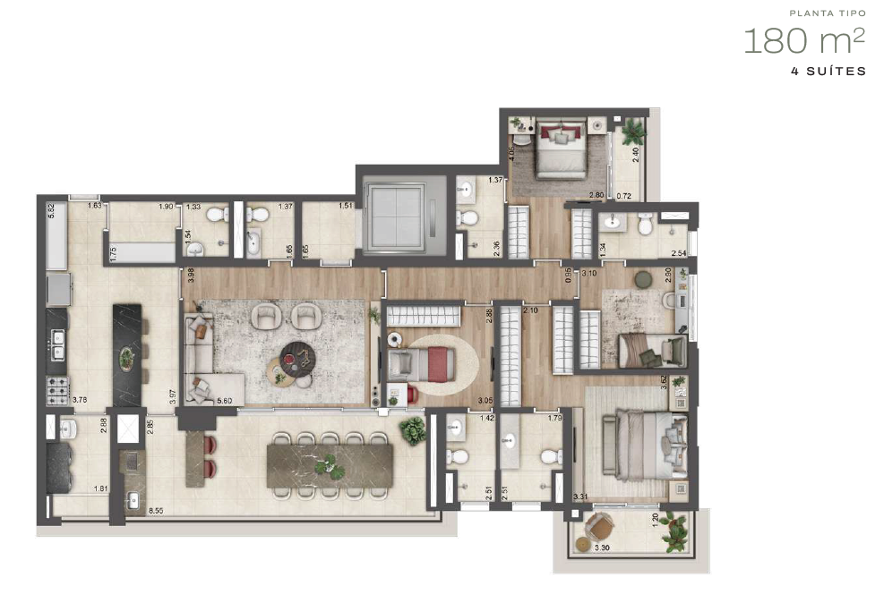 180 m² | 4 Suítes