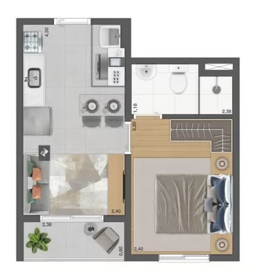 Planta 01 - 1 dorm 26,84m² – Plano Nova Espraiada