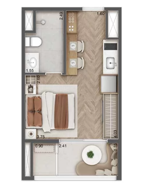 Planta 01 - 1 dorm 26m² - studio – Haus Mitre Station Brooklin