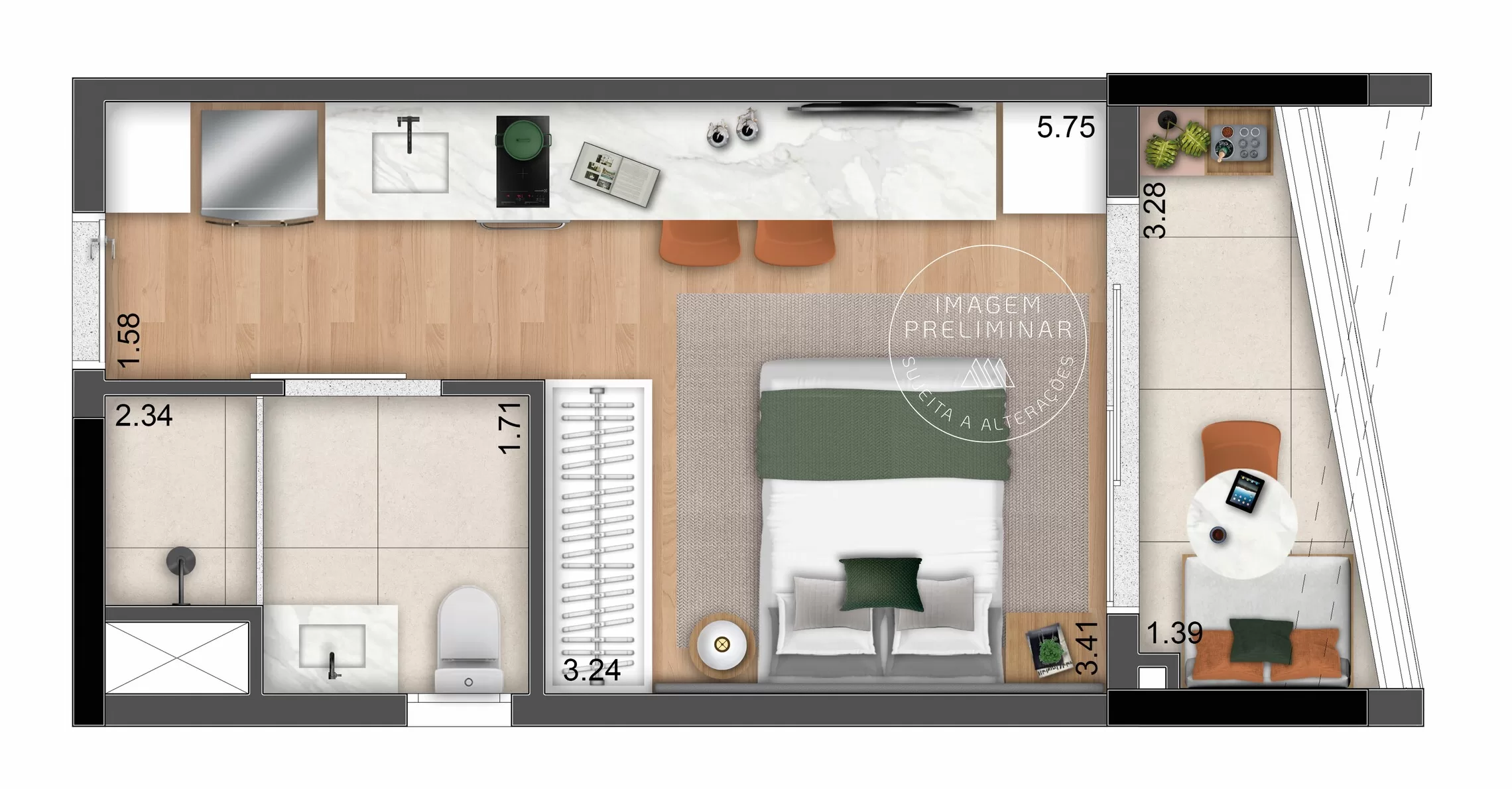 Planta 01 - 1 dorm 27,10m² - studio – NDK Moema
