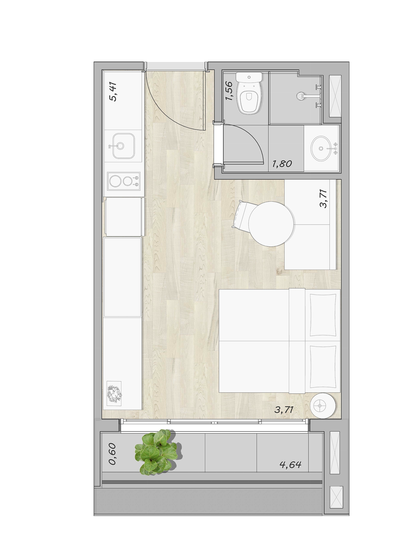 Planta 01 - 1 dorm 27m² - studio – Stay Moema by Helbor