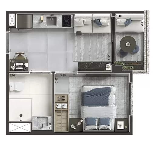 1 dorm 28,67m² – Today Saúde