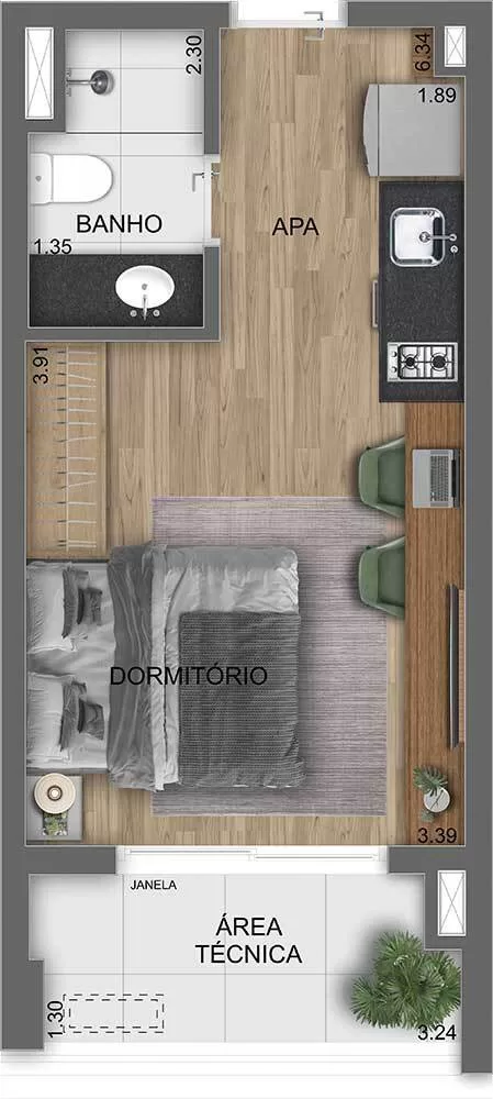 Planta 01 - 1 dorm 29m² - studio – Chanés Street – Residencial
