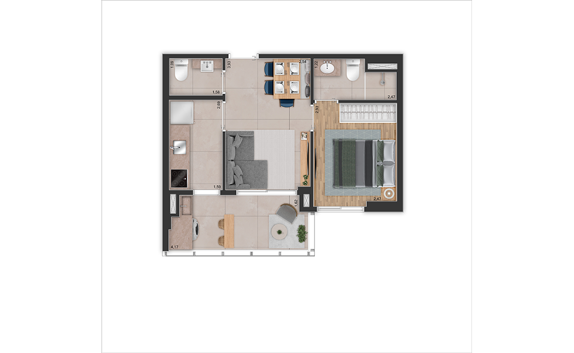 Planta 01 - 1 dorm 38m² – All Campo Belo