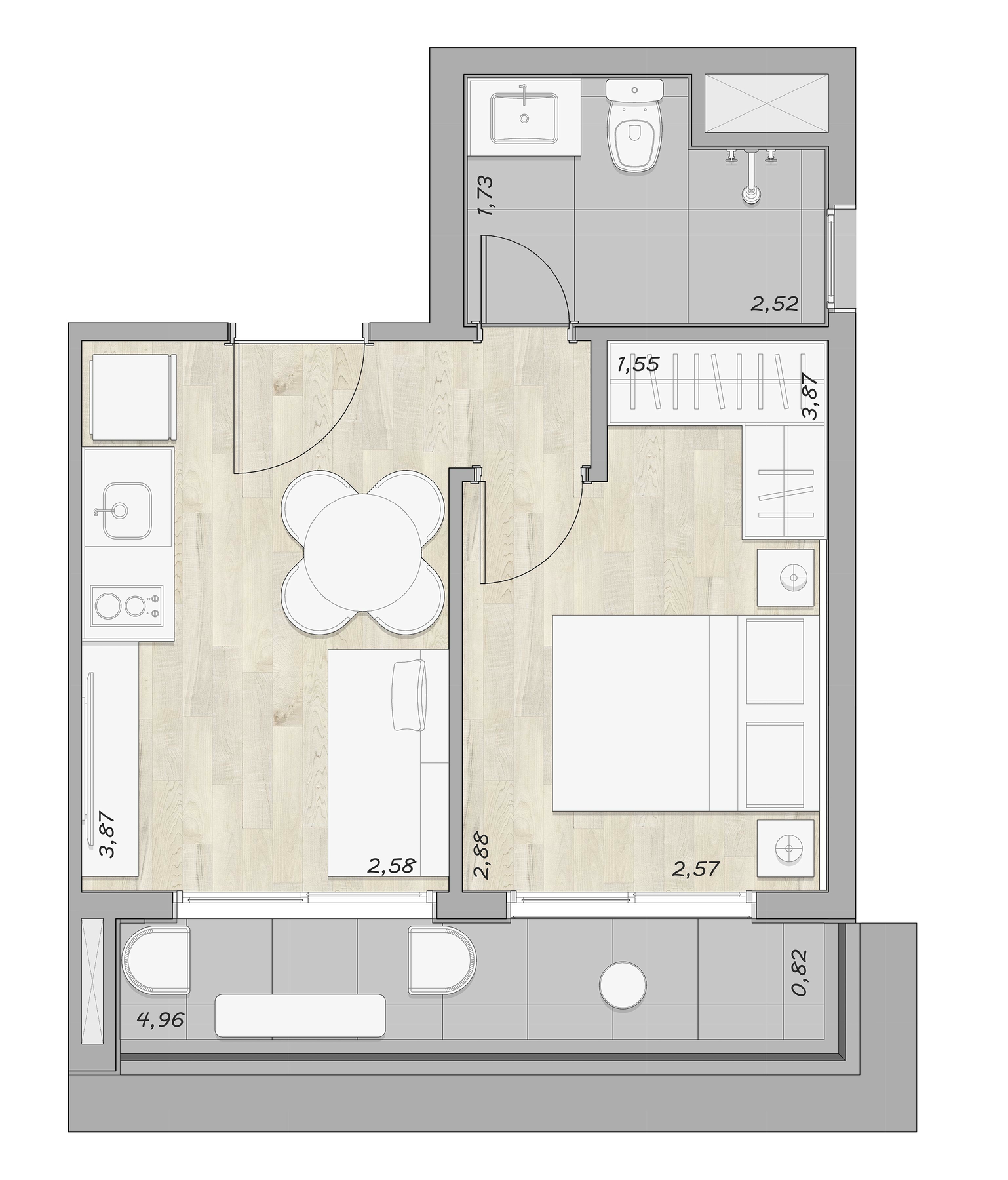 Planta 01 - 1 dorm 40m² – Stay Moema by Helbor
