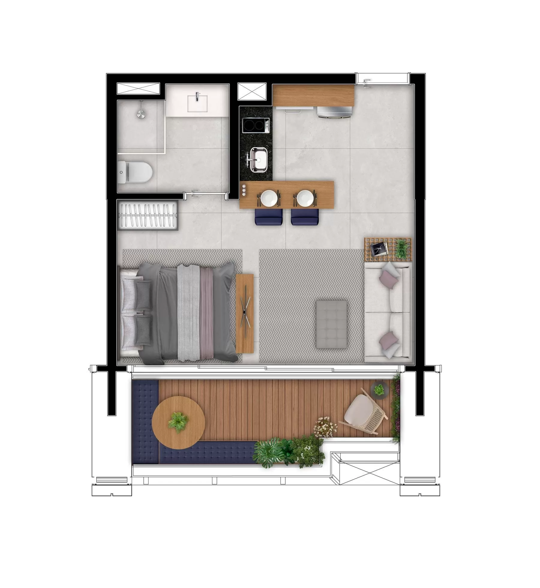 Planta 01 - 1 dorm 42m² - studio – JK Square Residence