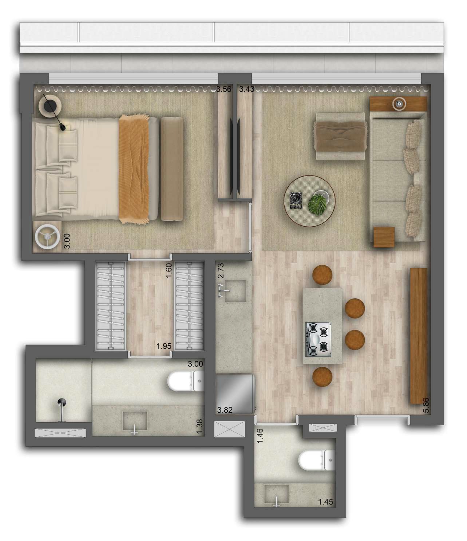 Planta 01 - 1 dorm 53,50m² – Ritmo Itaim
