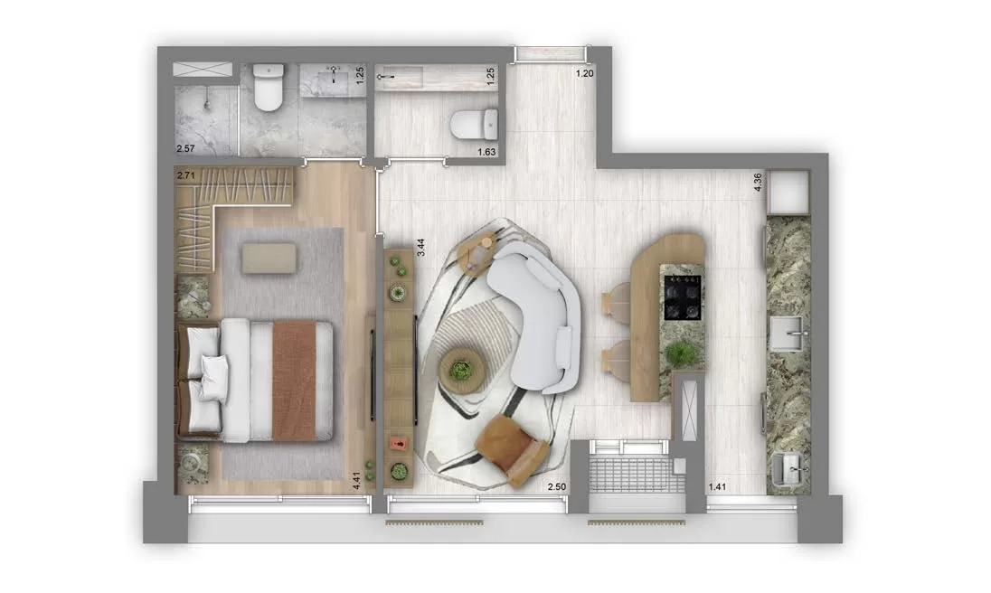 Planta 01 - 1 dorm 54m² – Art’Stone Residences