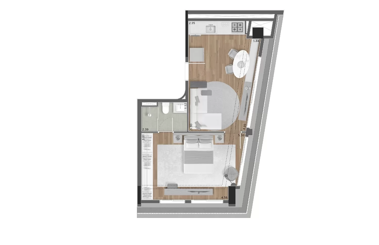 Planta 01 - 1 dorm 56m² – Itacema 396