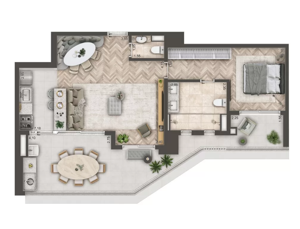 Planta 01 - 1 dorm 88,86m² – Mandarim The Legend
