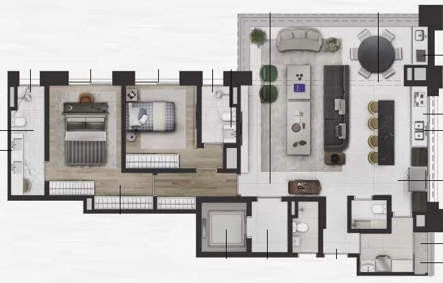 Planta 01 - 2 dorm 135m² – Praça Lindenberg Macurapé