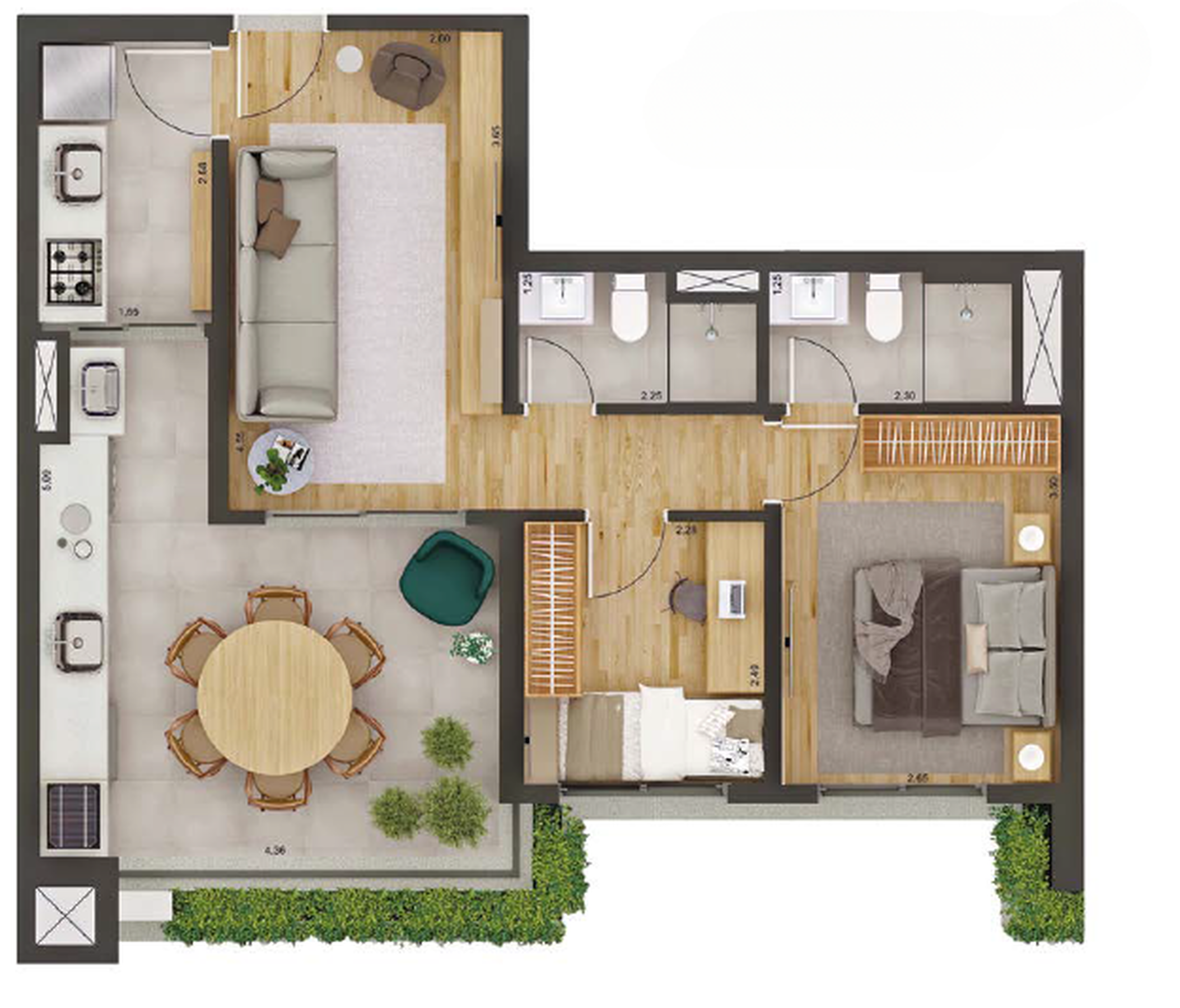Planta 01 - 2 dorm 65m² – Florea Bosque da Saúde