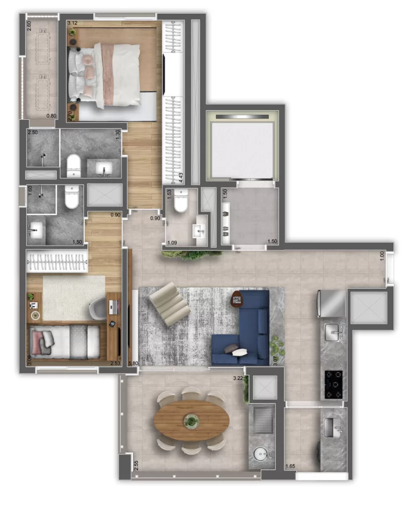 80 m² | 2 dorm