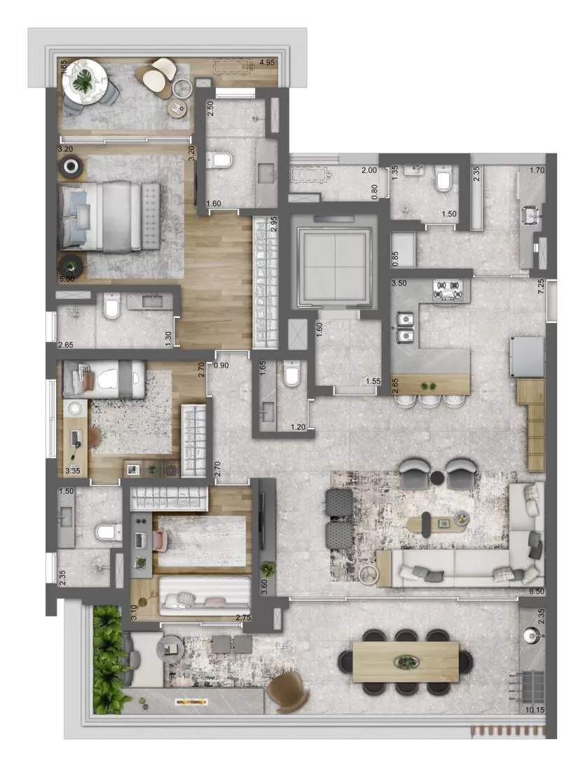 Planta 01 - 3 dorm 154m² – Latitude Campo Belo – Residencial