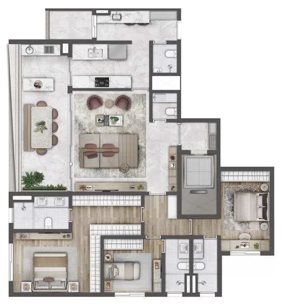 Planta 01 - 3 dorm 160m²