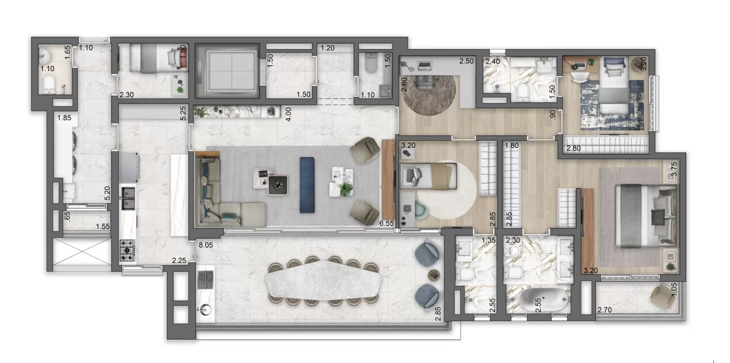 Planta 01 - 3 dorm 172m² – LIS Moema Íle Saint-Louis – Residencial