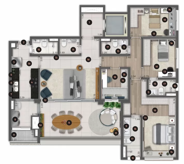 Planta 01 - 4 dorm 151,82m² – Ateliê 365