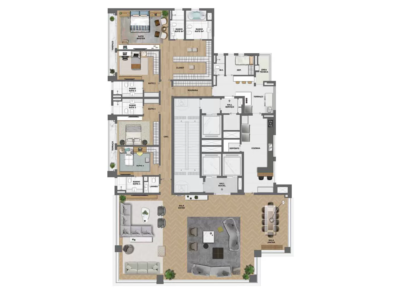 4 dorm | 375,17m² | 4 Vagas – Park Lane