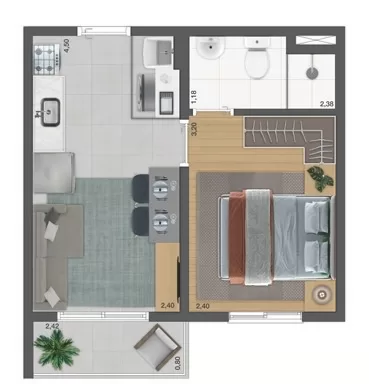 Planta 02 - 1 dorm 26,85m² – Plano Nova Espraiada