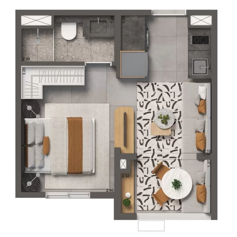 1 dorm 26m² - studio – Living Full Estaiada