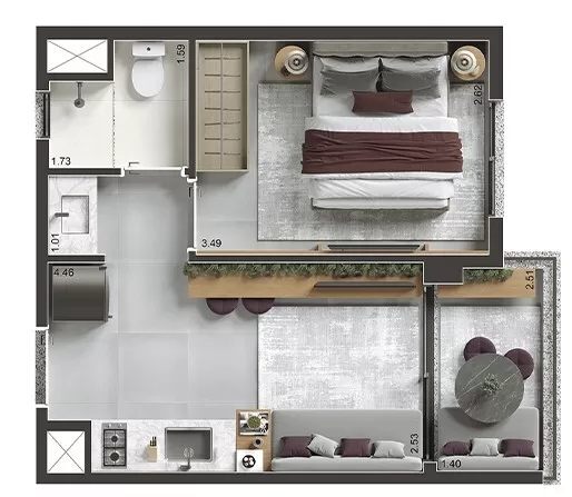 1 dorm 29,31m² – Today Saúde
