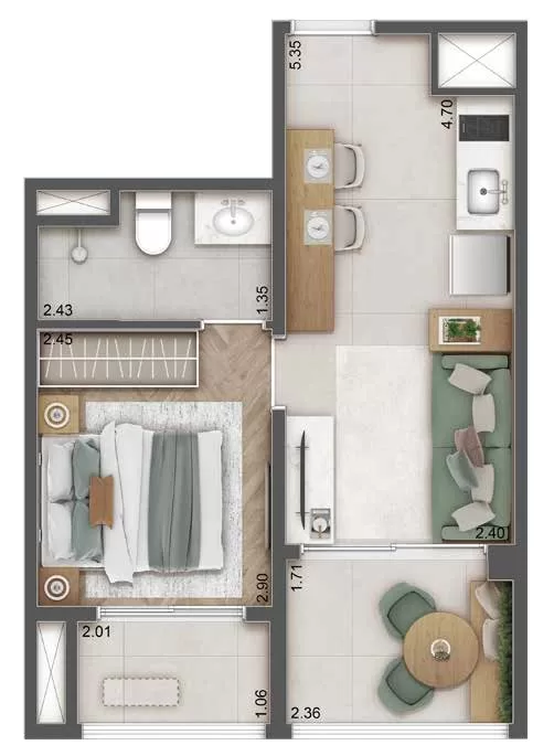 Planta 02 - 1 dorm 31m² – Haus Mitre Station Brooklin