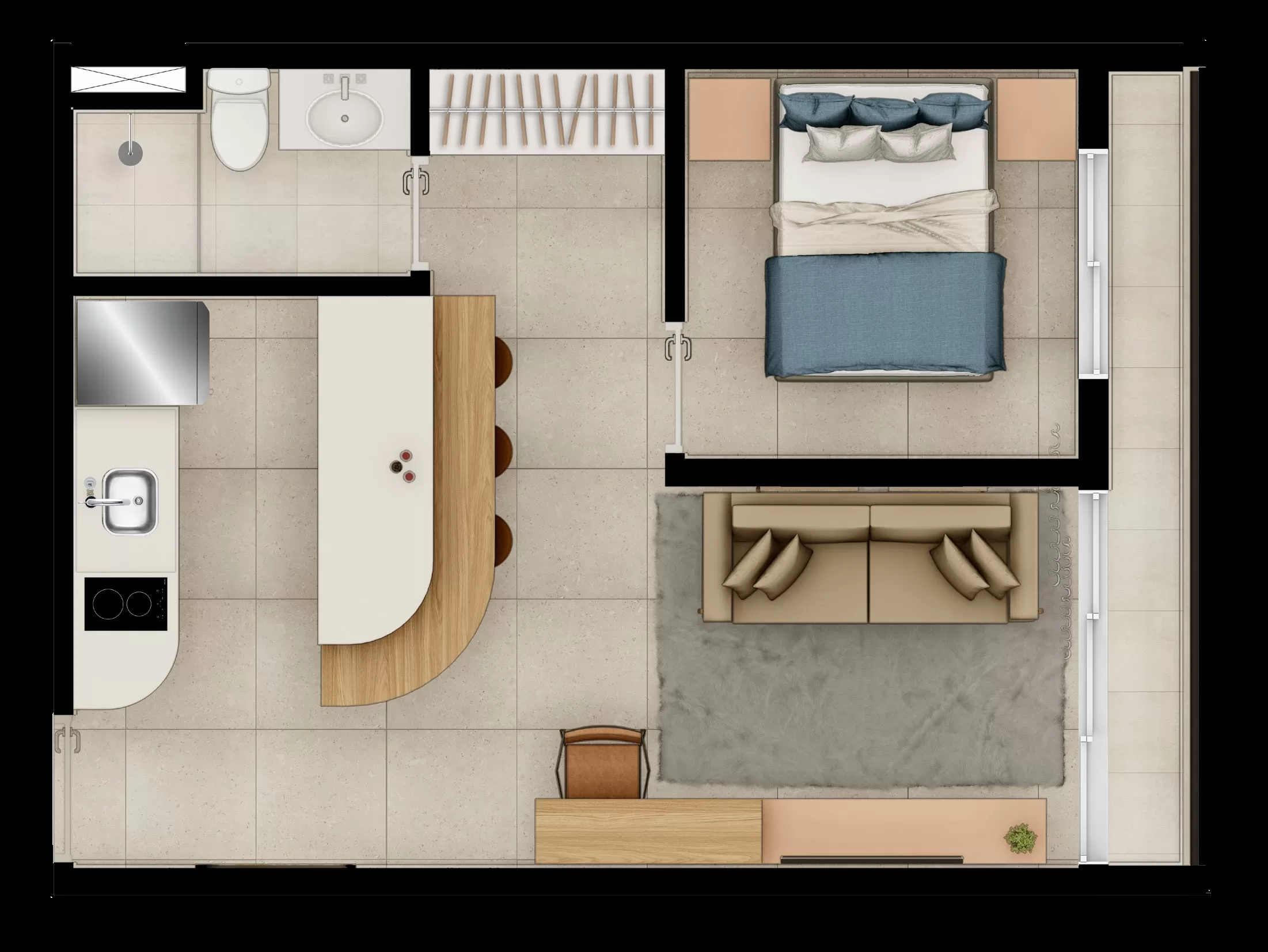 Planta 02 - 1 dorm 36,04m² – Nurban Campo Belo