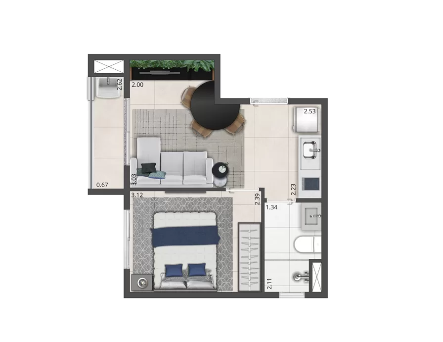 Planta 02 - 1 dorm 36m²
