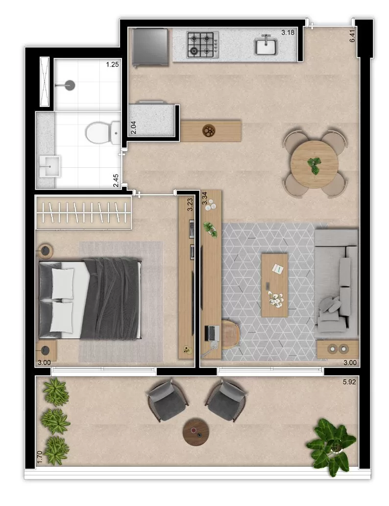 Planta 02 - 1 dorm 53 70m² – Indi 70