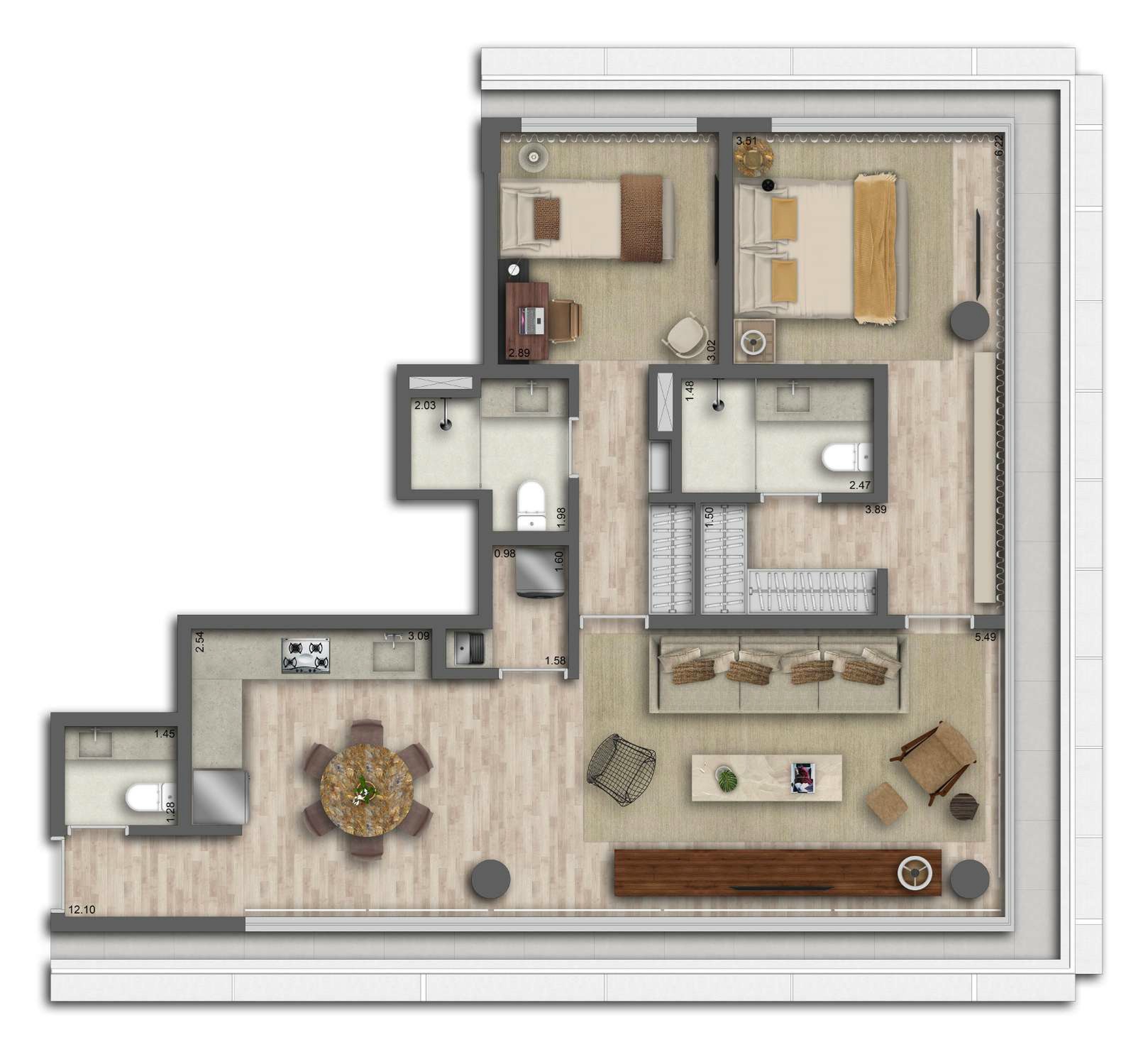 Planta 02 - 2 dorm 114,08m² – Ritmo Itaim