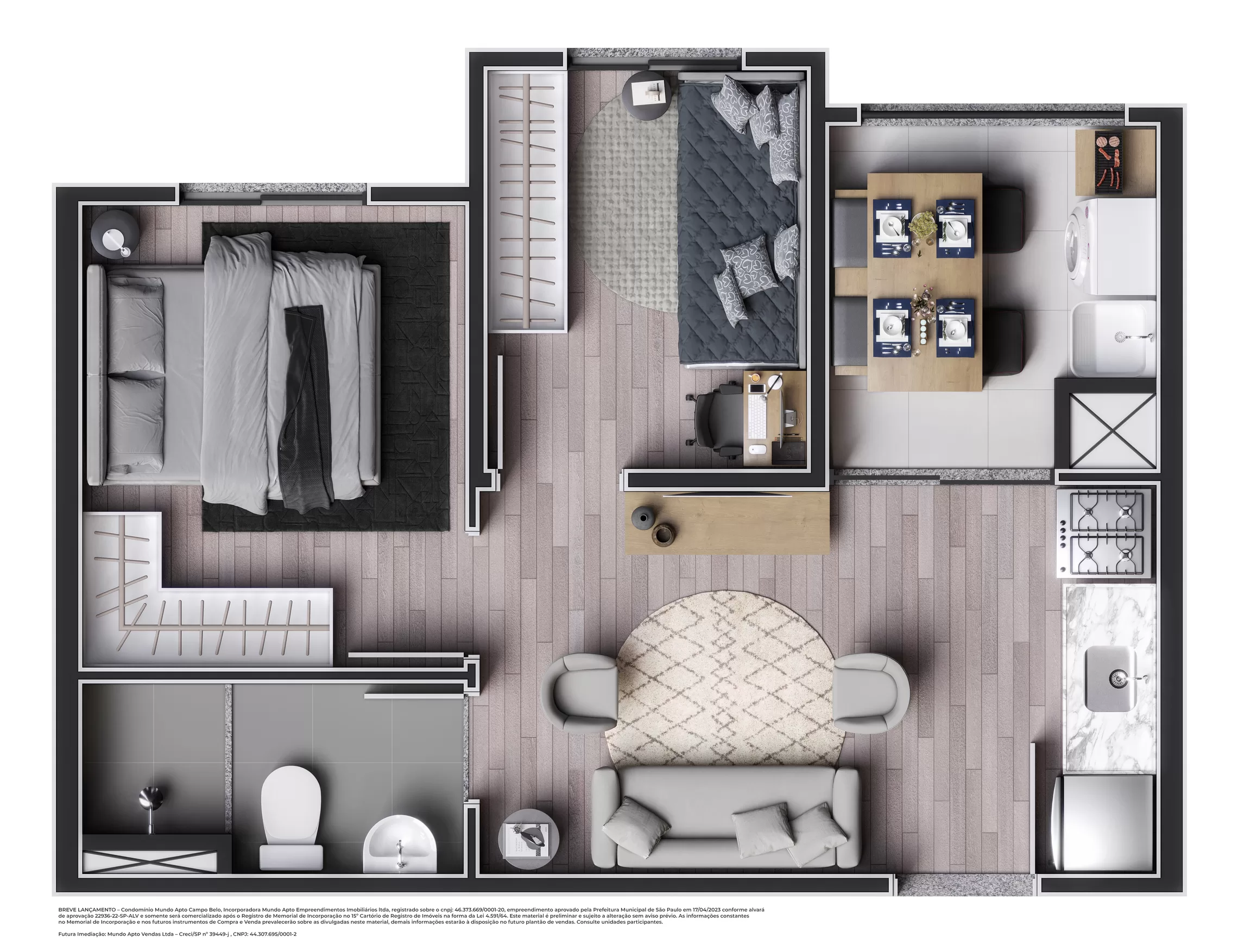 Planta 02 - 2 dorm 36,80m² – Mundo Apto Campo Belo