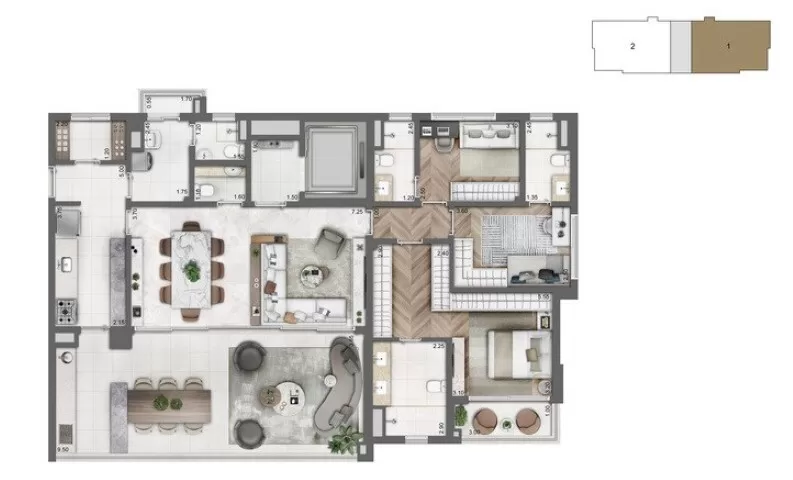 Planta 02 - 3 dorm 165 5m² - opção – Cyrela Legacy Campo Belo