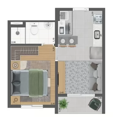 Planta 03 - 1 dorm 27,08m² – Plano Nova Espraiada