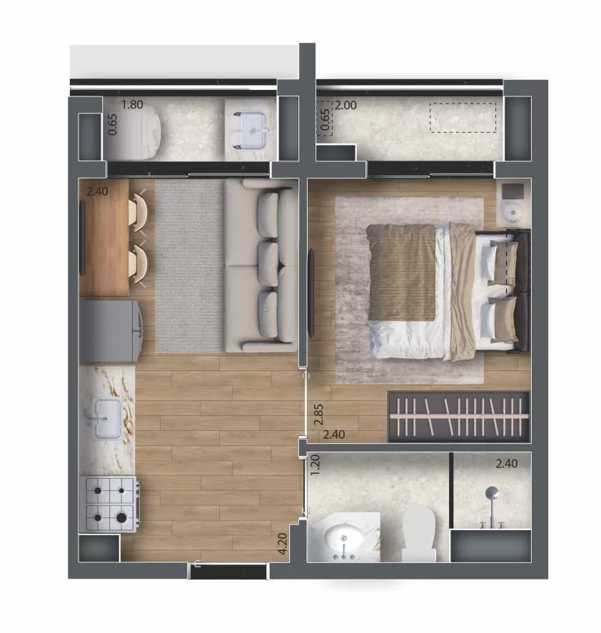 Planta 03 - 1 dorm 27,78m² – Feel Saúde