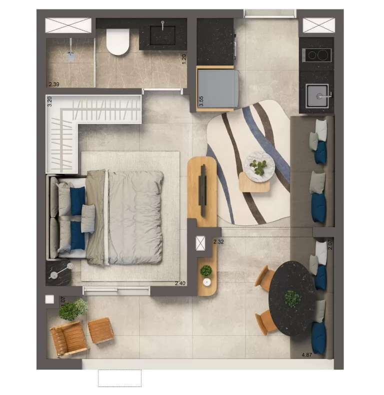 1 dorm 30m² - studio – Living Full Estaiada